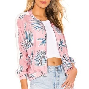 BB Dakota Pink and Blue Leaf Print Bomber Jacket